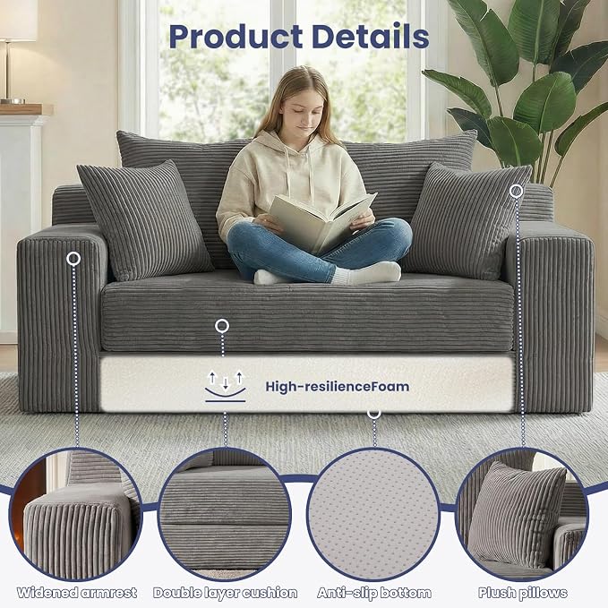 3-in-1 Convertible Sofa Bed, Boneless Loveseat Sleeper & Folding Couch Bed - Image 4