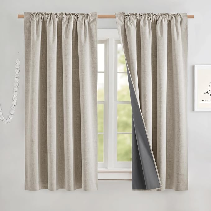 NICETOWN Natural Short 100% Blackout Curtains 63" Lenghth Burg by NICETOWN