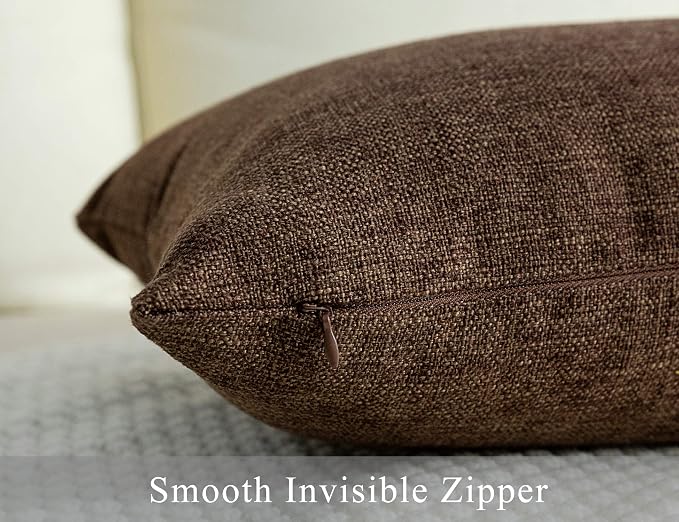 Stellhome Fall Burlap Throw Pillow Covers Square Solid Farmhouse Linen Cushion - Image 3