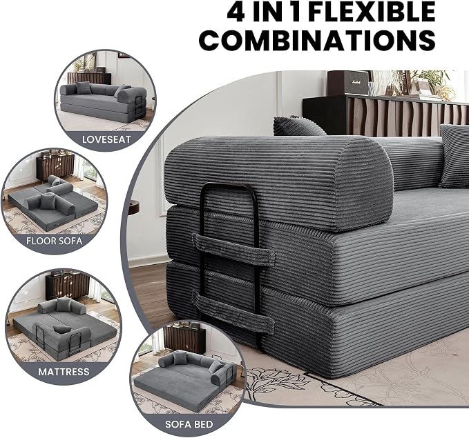79'' Convertible Couch Bed, 5 in 1 Modular Floor Sofa, Folding Sleeper Couch - Image 3