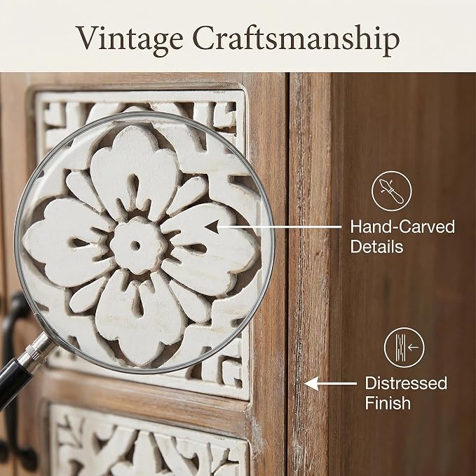 LKTART 55" Tall Vintage Sideboards Carved Wood Buffet Cabinet, Farmhouse Pantry - Image 5