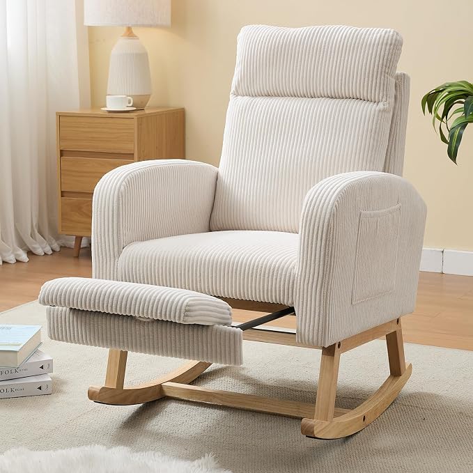 NIOIIKIT Nursery Rocking Chair, Corduroy Upholstered Rocking Chair by NIOIIKITFURNITURE