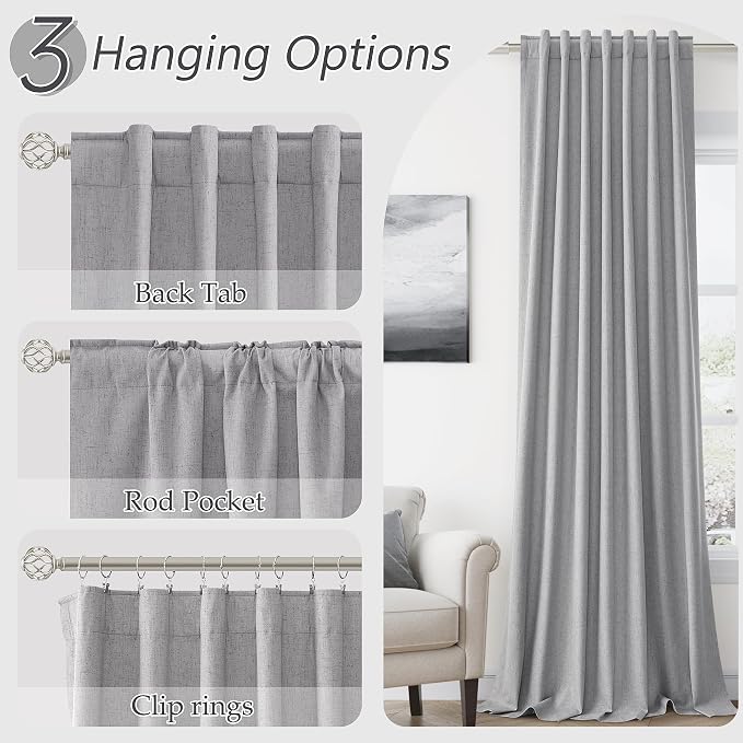 Grey 100% Blackout Curtains 84 Inch Length 2 Panels Set - Image 6