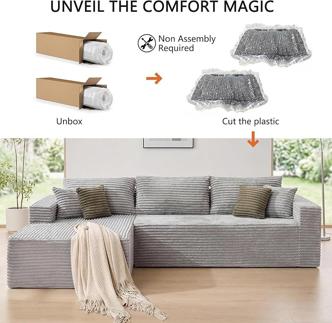 108" Boneless Couch Modular Sectional Sofa, L-Shaped Couch - Image 6