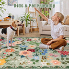 PLHXFR 2.6x10 Washable Runner Rug：Floral Indoor Kitchen Soft Carpet Green | - Image 6