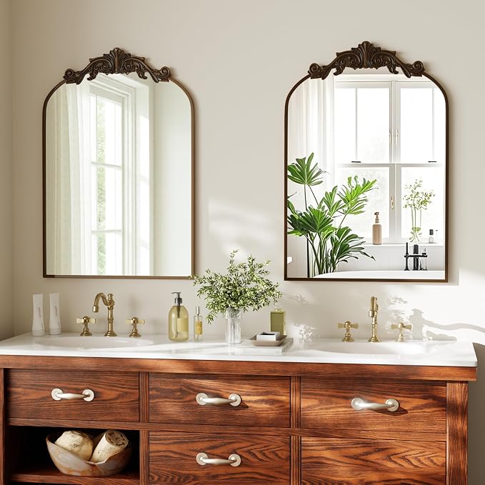 VooBang Vintage Arched Bathroom Mirror, 24x36 Inch Retro Wall Mounted Vanity - Image 5