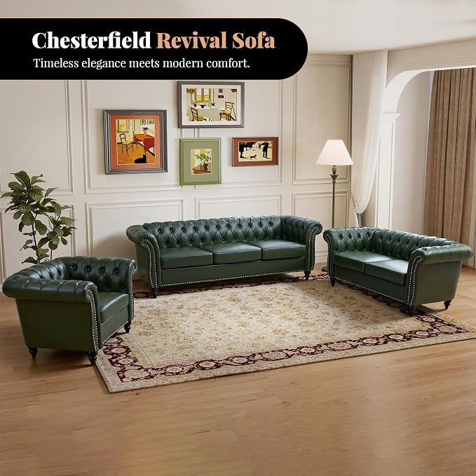 LEVNARY Chesterfield Sofa, 3 Seater Tufted Couch - Image 9