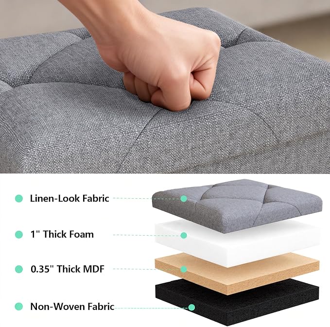 30W Folding Ottoman with Storage Bench, Storage Ottoman Bench, 15W Inches - Image 6
