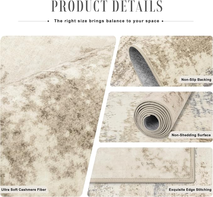 2x5 Washable Runner Rug：Modern Abstract Soft Carpet Beige Brown | - Image 7