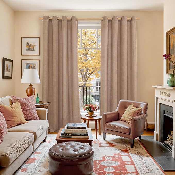 Mocha Brown Linen Semi Sheer Curtains 52X80 Inch Length - Image 2
