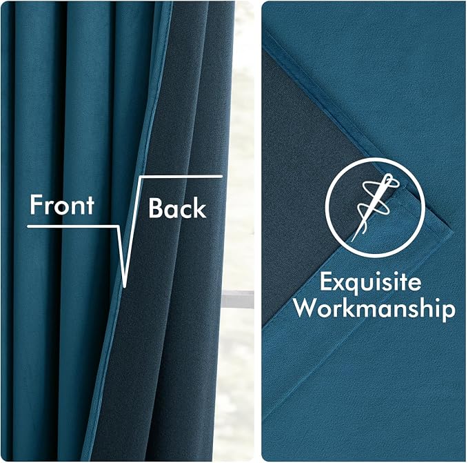 MIULEE Velvet Curtains 50W x 96L 2 Panels Peacock Blue Blackout Curtains | - Image 6