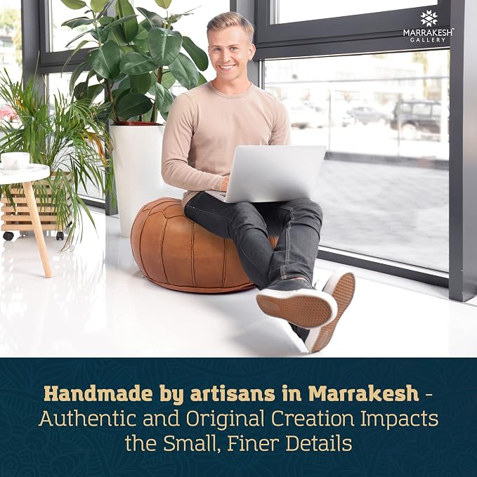 Marrakesh Gallery Genuine Leather Round Pouf Unstuffed - Image 5