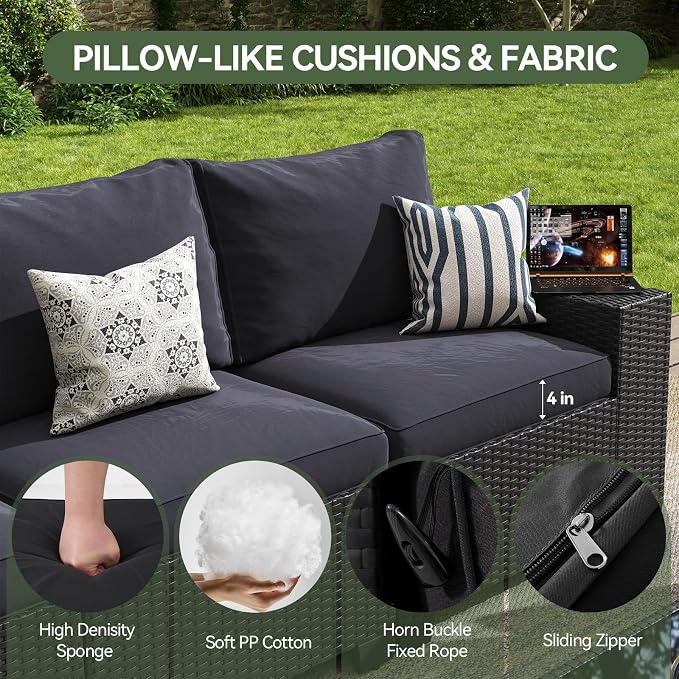 Aoxun Patio Furniture Set, Widen Armrests Wicker Outdoor Sectional - Image 4