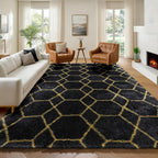 7x9 Area Rugs for Living Room Bedroom, Fluffy Black and Gold Geometric Rug | - Image 2