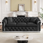 Luxury Chesterfield Sofa Set of 2, Velvet Tufted Couch Victorian Black and - Image 8