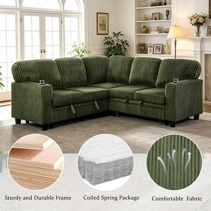 L-Shaped Sectional Couch with Storage and Pull Out Bed, Convertible Sofa Bed - Image 9