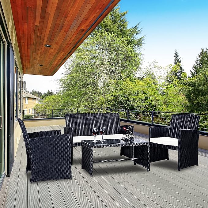 Goplus 4-Piece Rattan Patio Furniture Set, Outdoor Wicker Conversation Sofa - Image 5
