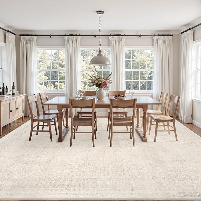 Area Rugs 9x12 Living Room: Bedroom Neutral Washable Carpet Beige | Large - Image 3