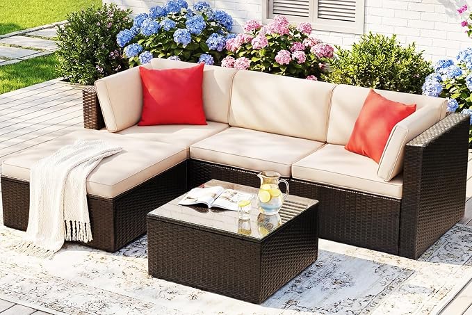 Devoko 5 Pieces Patio Furniture Sets All Weather Outdoor Sectional Patio Sofa by DEVOKO