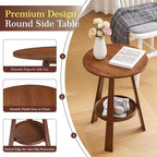 Bamboo Round End Table with Storage Shelf, 2-Tier Mid-Century Modern Accent - Image 4