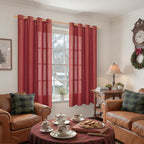 YoungsTex Burgundy Red Linen Curtains 63 Inch Length 2 Panels - Image 3