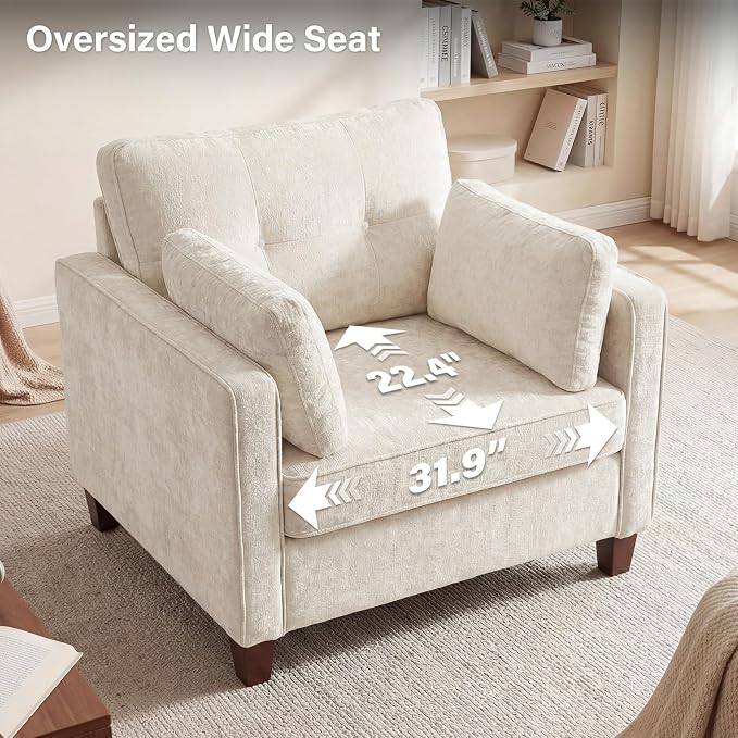 Luxury Oversized Accent Chair Set of 2, 40.9" Upholstered Piping Single - Image 5
