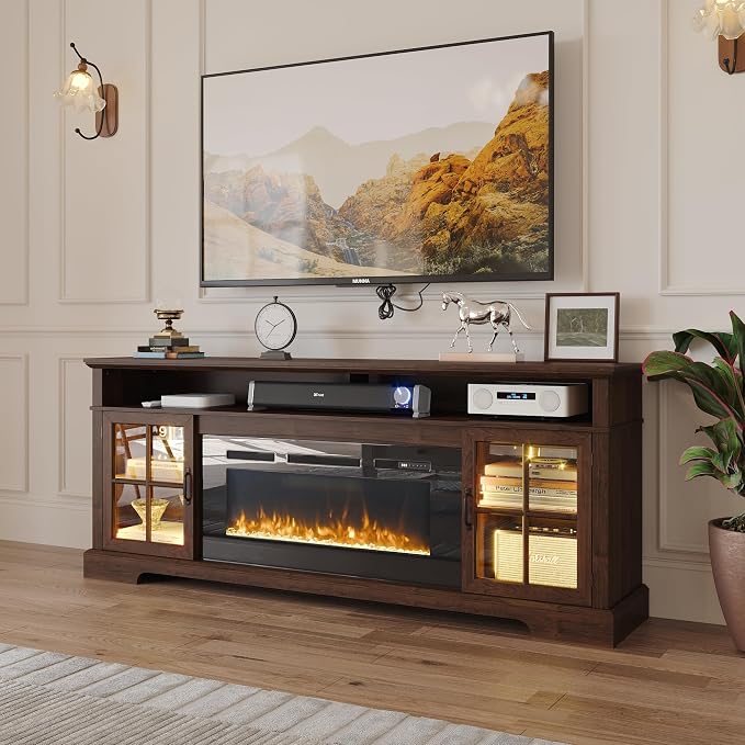 70" Fireplace TV Stand, Farmhouse Entertainment Center - Image 8