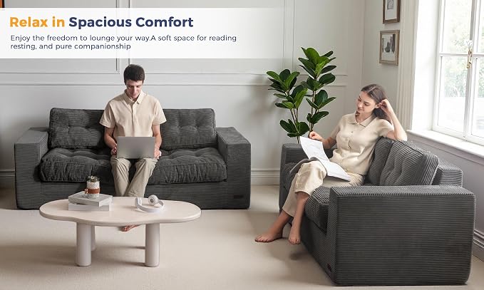 MAXYOYO Oversized Loveseat Sofa Couch, Upholstered Bean Bag Chair Cloud 3-Seat - Image 3