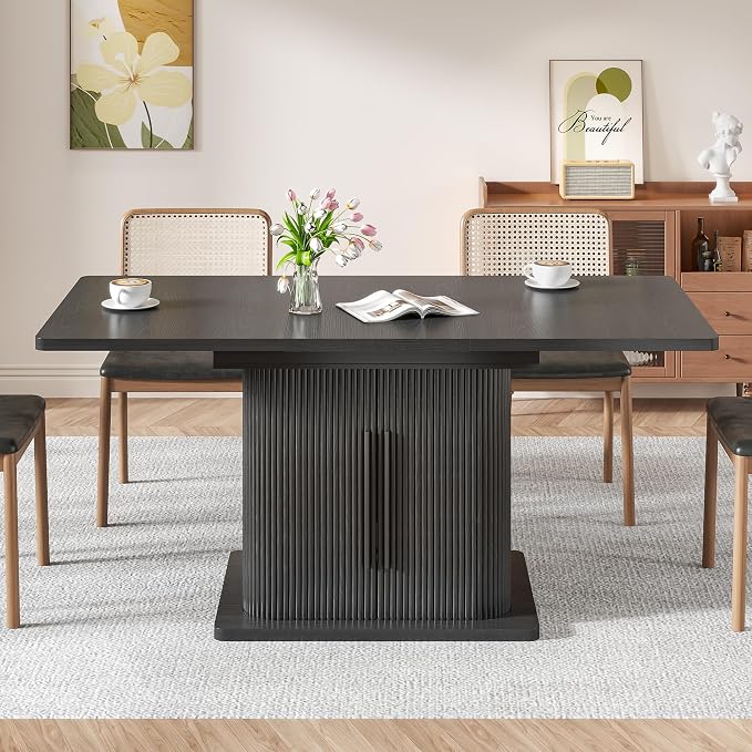 Extendable Black Dining Table for 4-6, 47-65 Inch Rectangle Dining Room Kitchen - Image 3