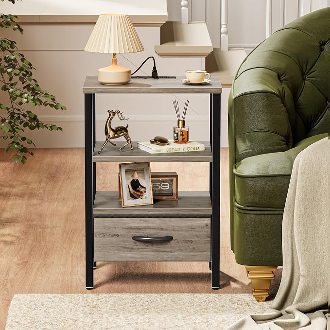 SUPERJARE Nightstand with Charging Station, Bed Side Table with Adjustable - Image 7