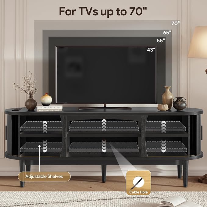 Decofy Mid Century TV Stand for TVs up to 70 Inches, Entertainment Center - Image 3