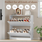 BORNOON Shoe Cabinet with 2 Flip Drawers, Slim Narrow Shoe Storage Cabinet - Image 4
