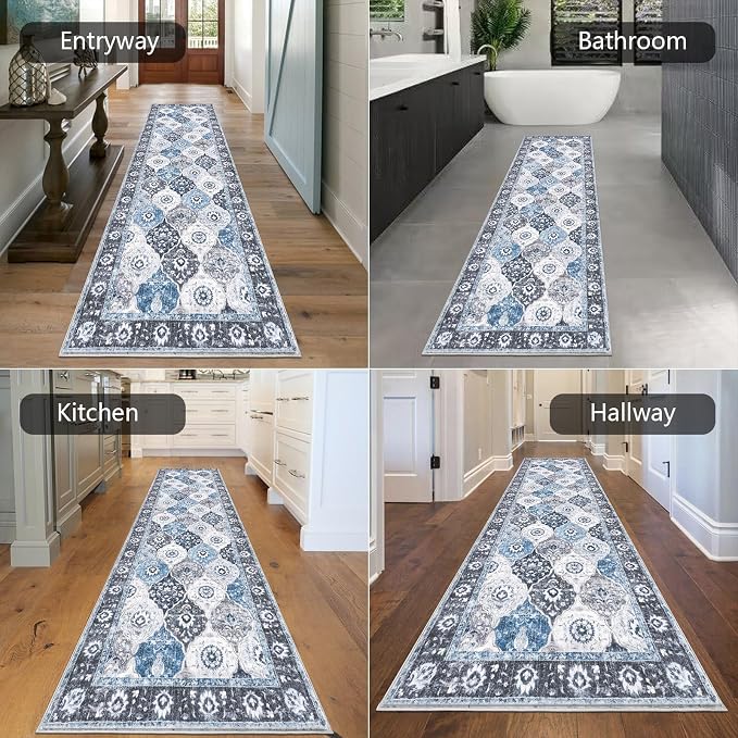 HEBE Hallway Runner Rug 2'8''x8', Washable Non Slip Kitchen Rug Runner | Soft - Image 6
