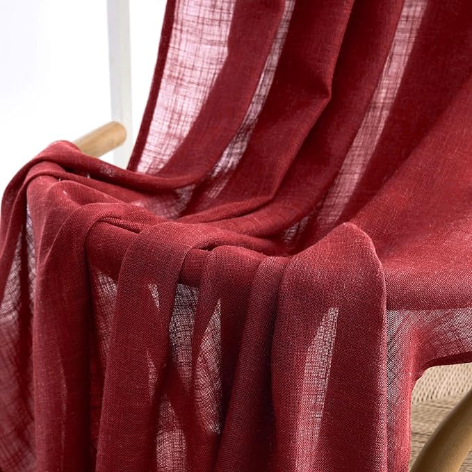 MIULEE Burgundy Red Linen Curtains 52x96 Inch Long - Image 6