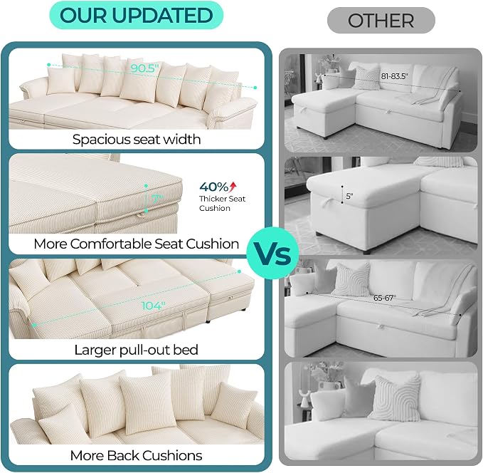 LINSY HOME Oversized Sectional Sleeper Sofa - Image 6
