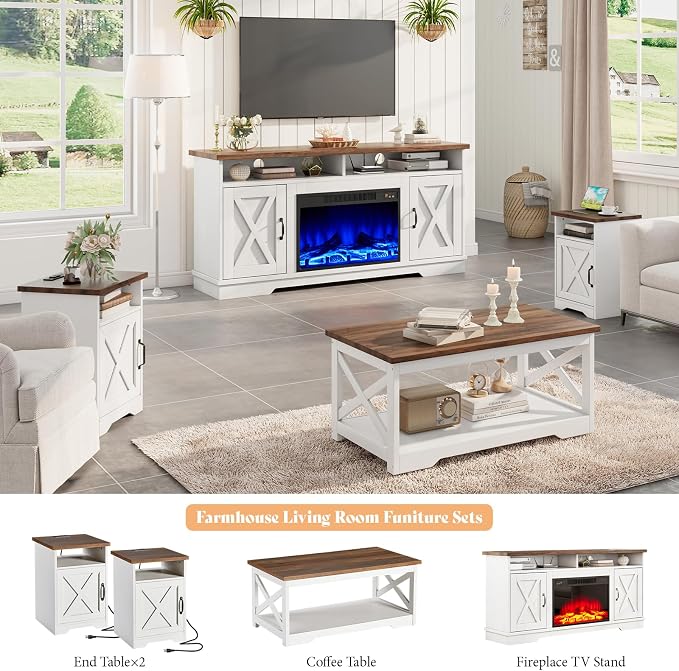 AMERLIFE 5-Piece Farmhouse Table Set Include 63" TV Stand - Image 2