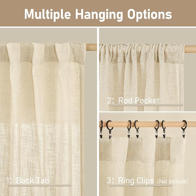 Beige Linen Kitchen Curtains 30 Inch Length - Image 2