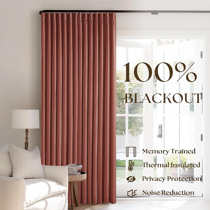 Terracotta Pinch Pleated Linen Blackout Curtains 90 Inches Long - Image 3