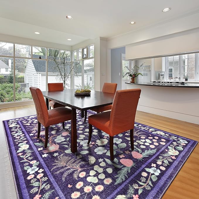 Area Rugs for Living Room, Washable 5x7 Purple Blue Vintage Rug for Bedroom - Image 7