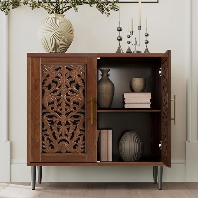 ARTPOWER Accent Cabinet with 2 Doors, Vintage Hollow Carving Buffet Cabinet - Image 3