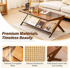 Tiita Rattan Coffee Table, Bamboo Accent Bedside Tables, Glass Nightstand Side - Image 5