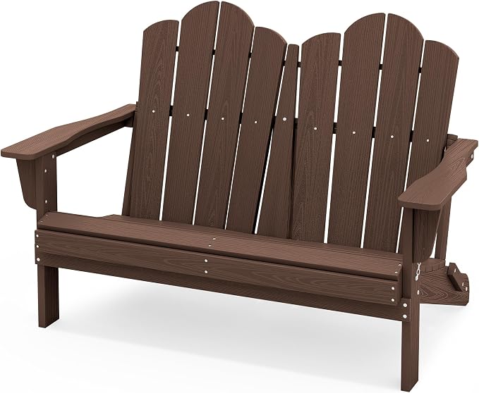 SERWALL Folding Adirondack Bench, HDPE All-Weather Adirondack Loveseat by SERWALL