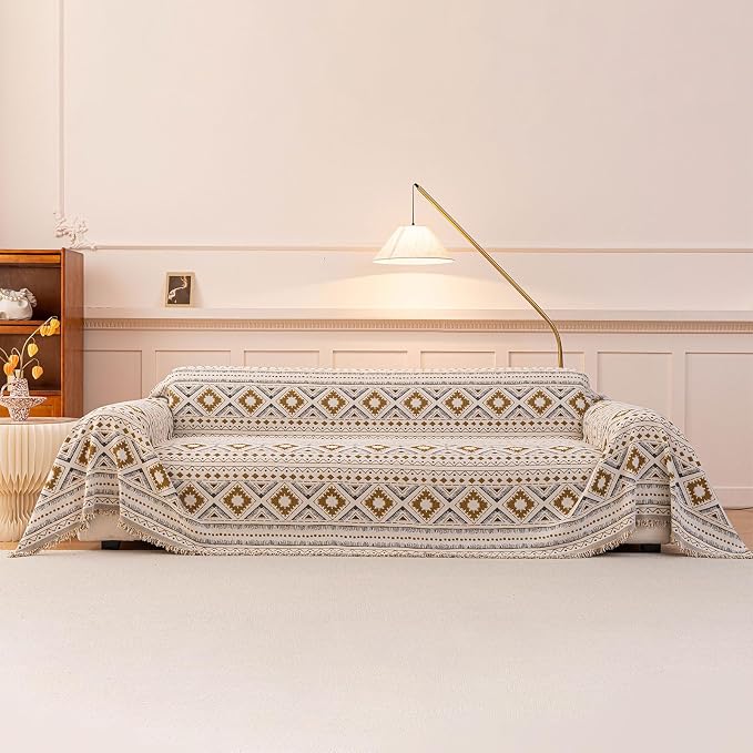 VClife Boho Couch Cover, Aztec Geometric Pattern Jacquard Chenille Couch Cover - Image 2