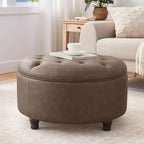 30-Inch Round Storage Ottoman, Button Tufted Ottoman Coffee Table - Image 7