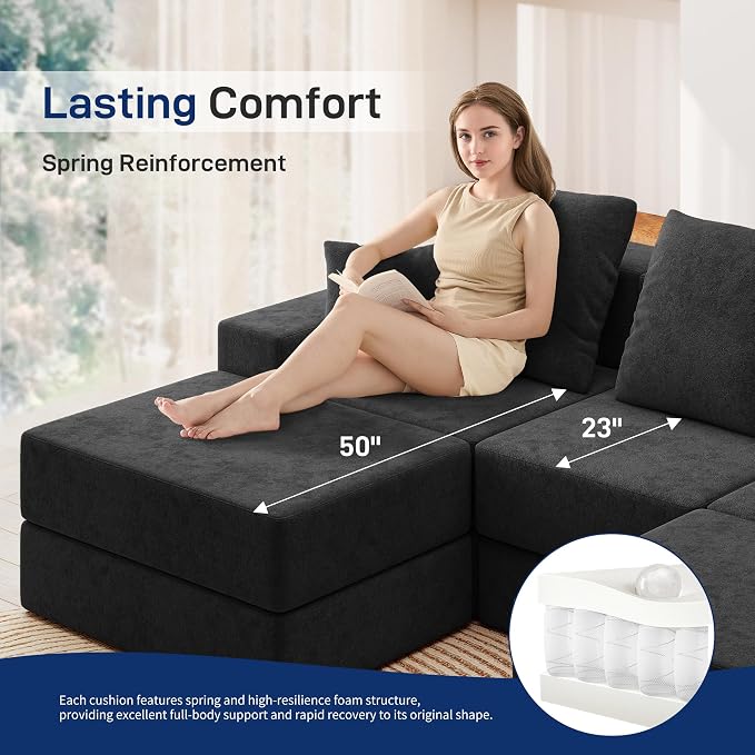 Living&Giving 128" U-Shaped Cloud Sectional Couch - Image 6