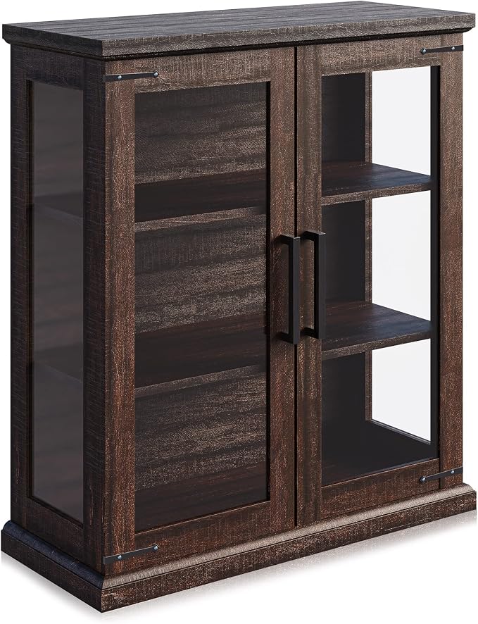 BELLEZE Storage Cabinet with Shelves and Glass Doors - Image 7