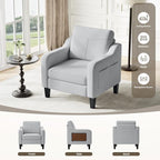 Accent Chair for Living Room Modern Linen Upholstered Armchair Side Wooden - Image 4
