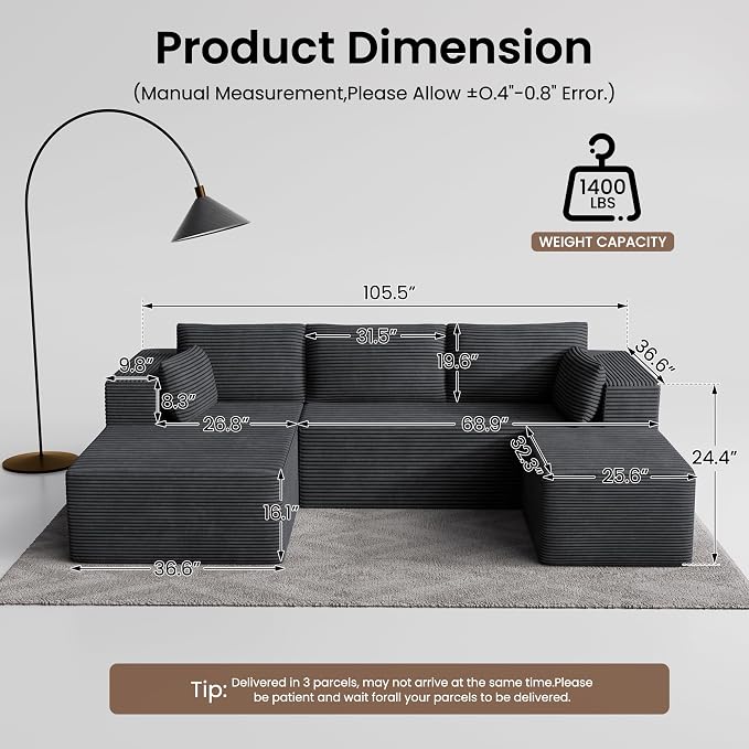 106" Cloud Sectional Boneless Couches - Image 5