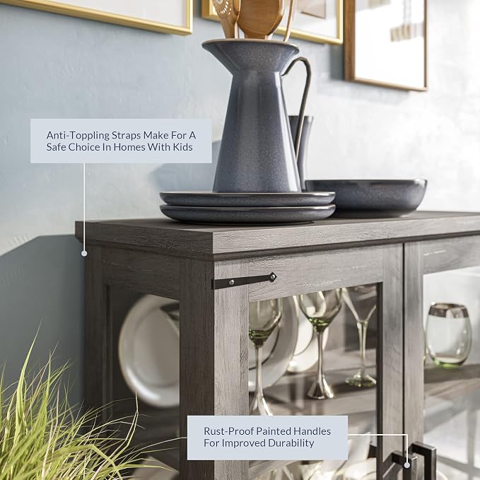 BELLEZE Storage Cabinet with Shelves and Glass Doors - Image 4