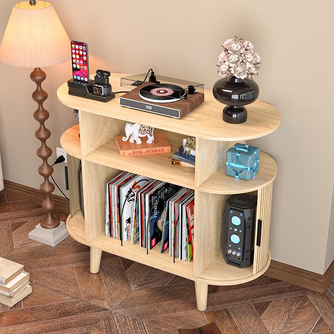 LUVIOHOME Large Round Record Player Stand - Image 4